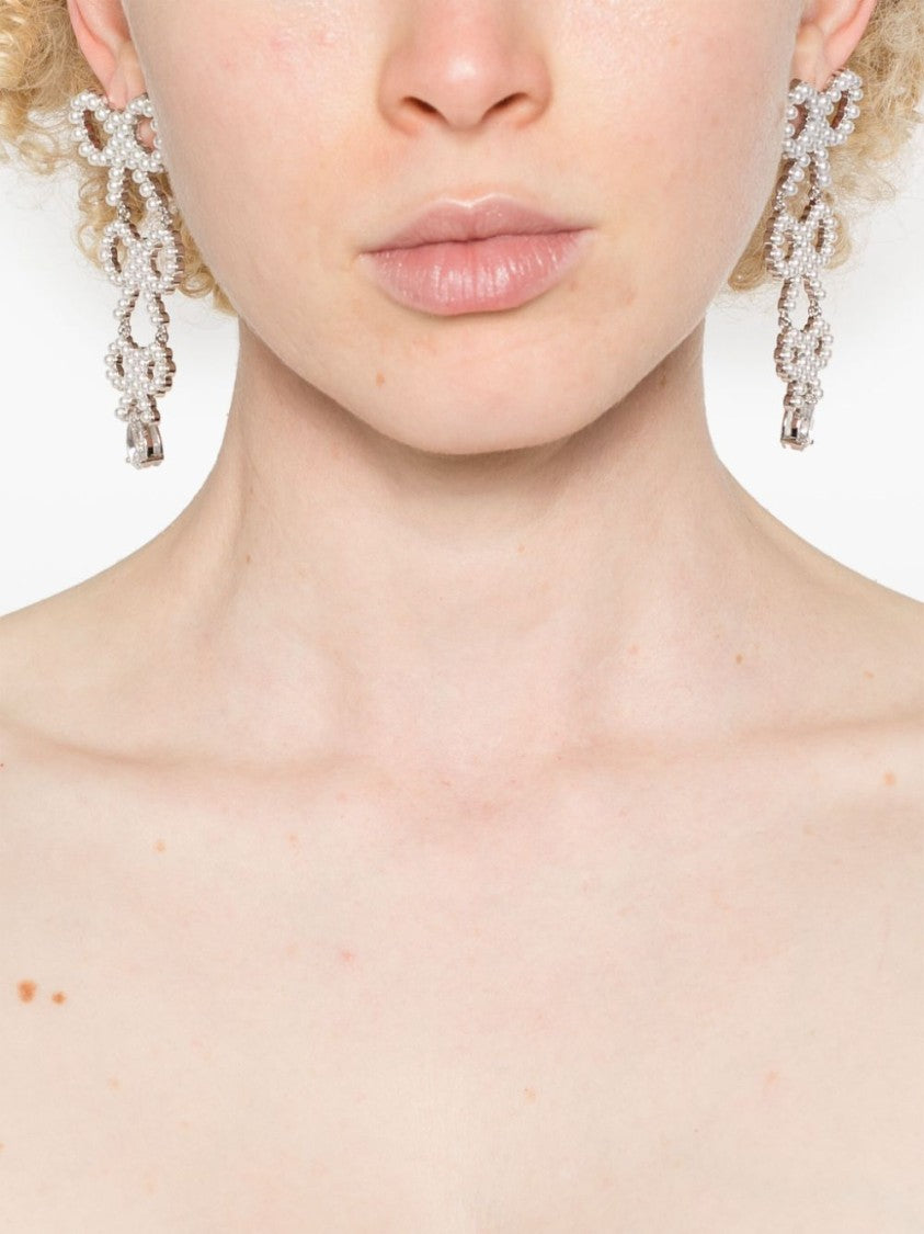 Self-Portrait Tiered Pearl Bow Earrings