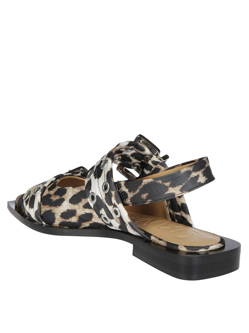 Ganni Pointed Toe Flat Shoes With Dual Buckle