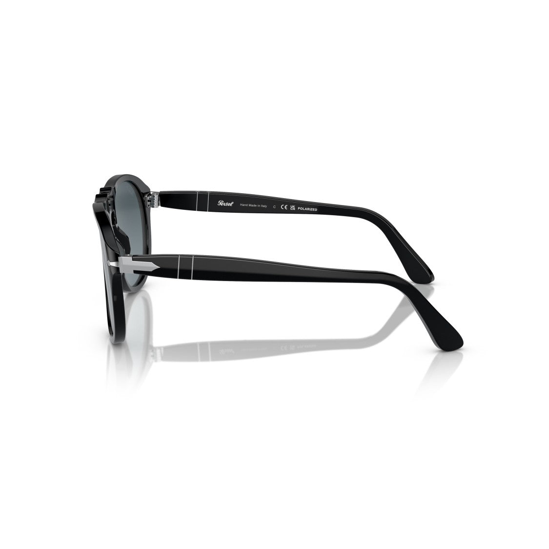 Persol 0Po0649 Glossy Black Aviator Sunglasses With Silver Accents