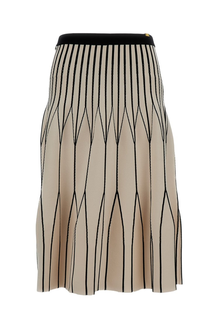 Elisabetta Franchi Beige Midi Skirt In Stretch Knit