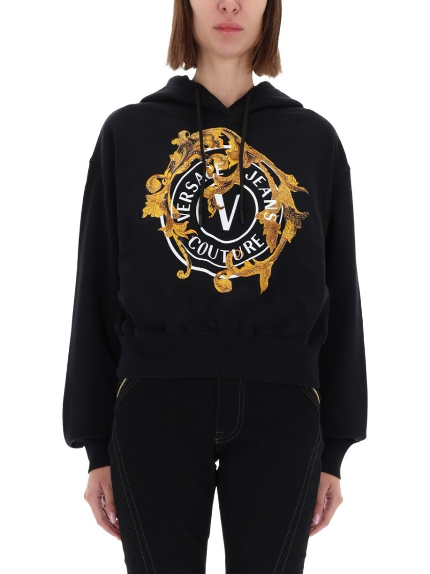 Versace Jeans Couture Black Baroque-Emblem Relaxed Sweatshirt