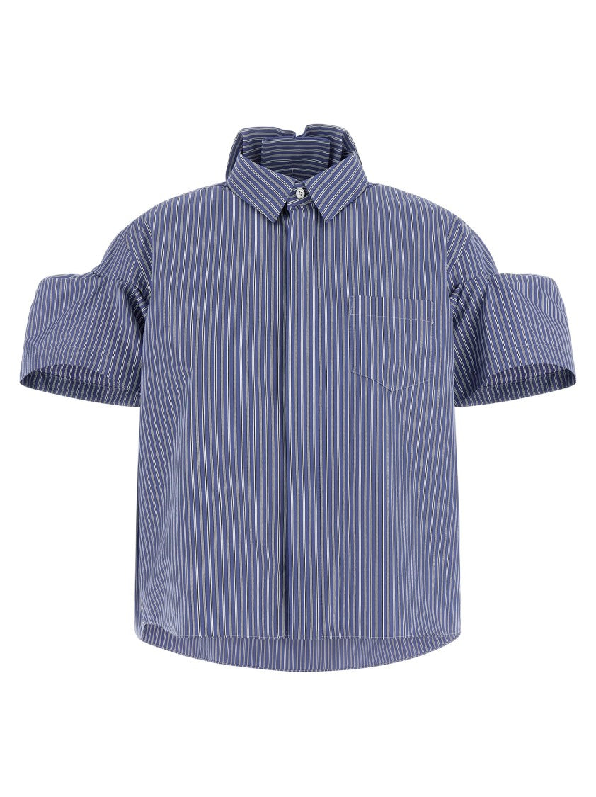Sacai Cotton Poplin Striped Shirt With Asymmetrical Hem