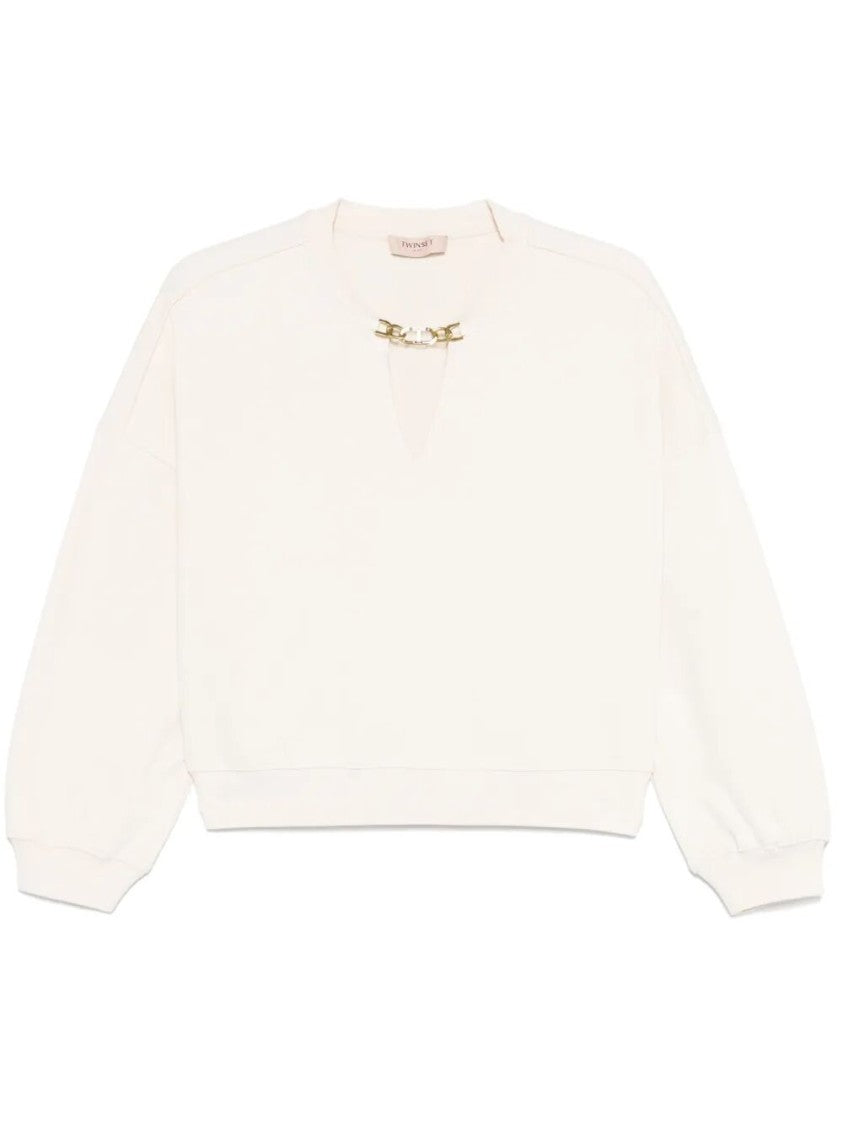 Twin-Set Relaxed Fit Deep V-Neck Sweatshirt