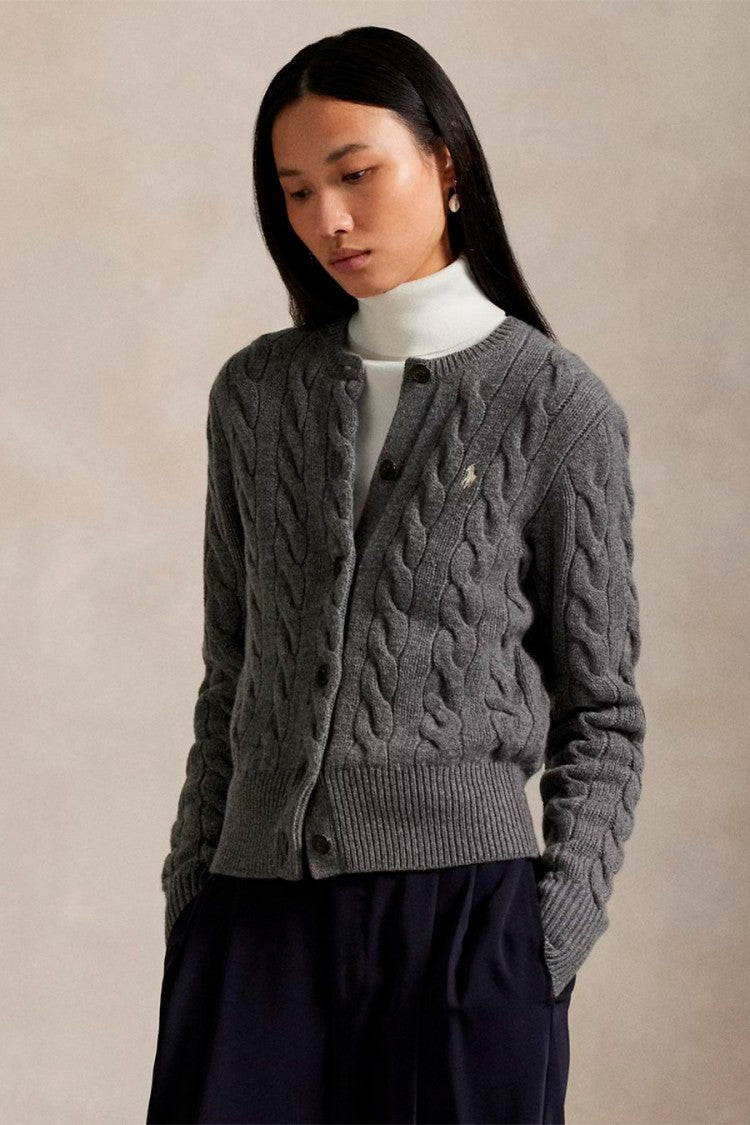 Polo Ralph Lauren Grey Wool-Cashmere Blend Cable-Knit Cardigan