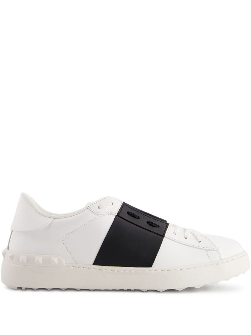 Valentino Garavani White Leather Shoes With Black Leather Strap