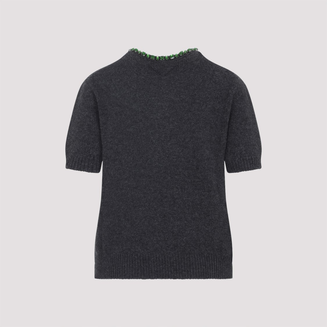Prada Short-Sleeved Cashmere-Wool Blend Sweater With Jewel Embellishments