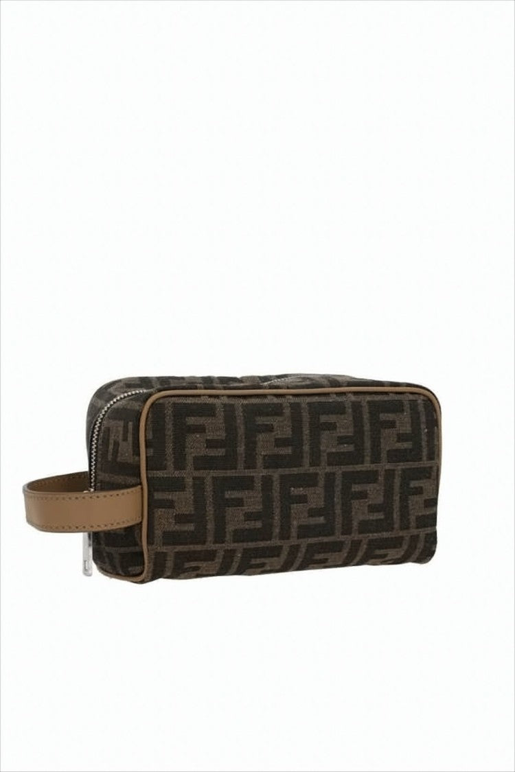 Fendi Rectangular Geometric Print Clutch With Leather Trim