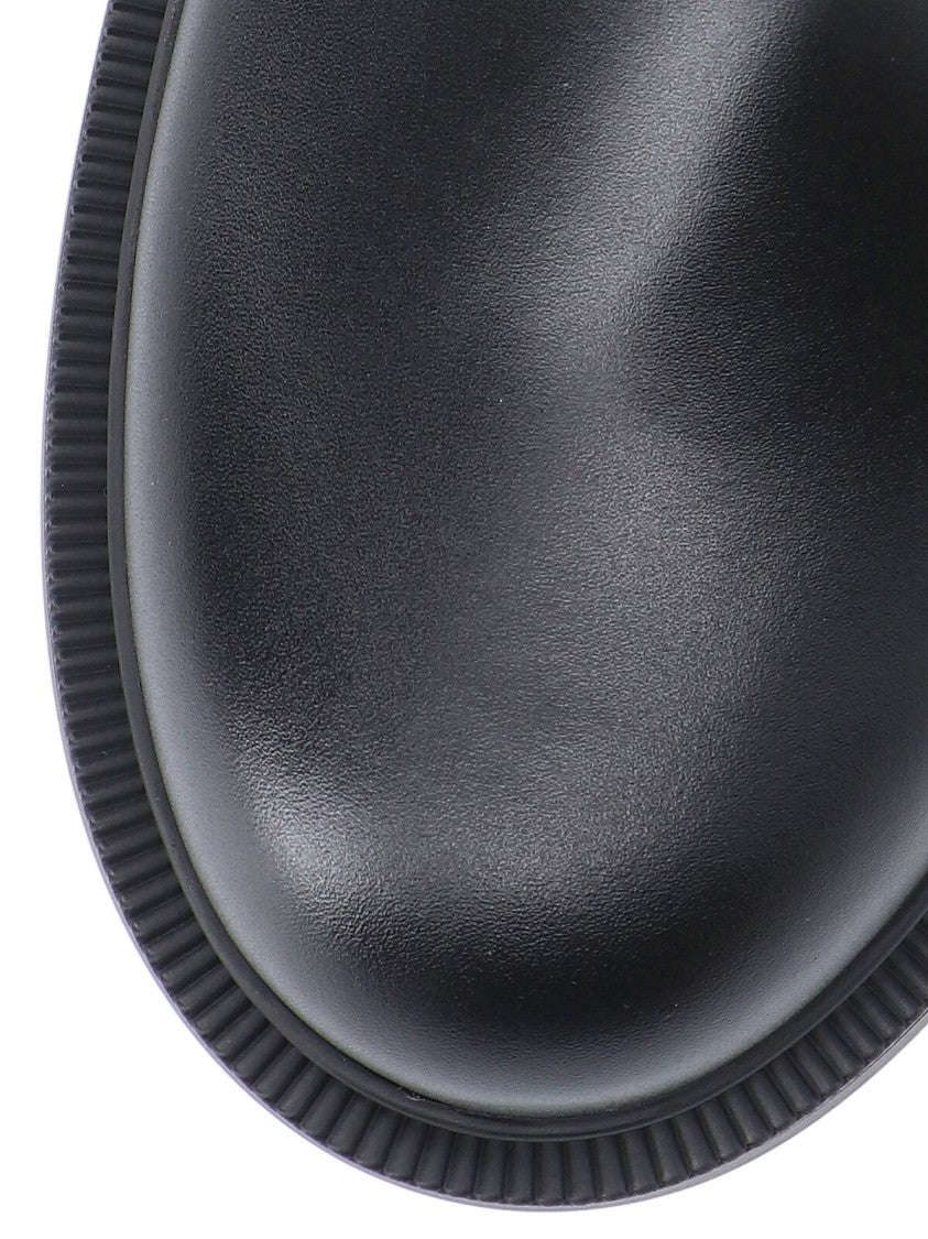 Fendi Tall Black Calf Leather Boots With Embossed Ff Pattern And Gold Accents