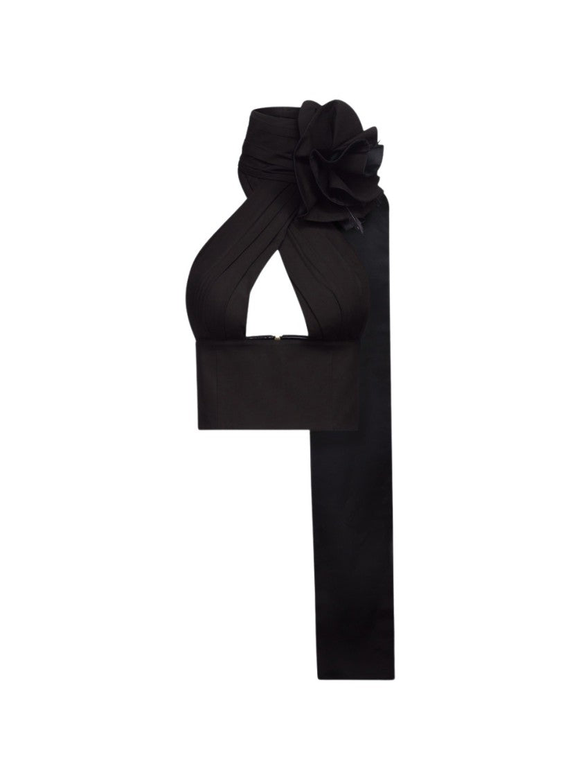 Area Flower Corsage Halter Top Black