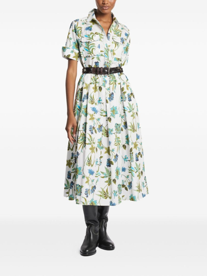 Fay Knee-Length Floral Print Cotton Skirt With Gathered Waistband