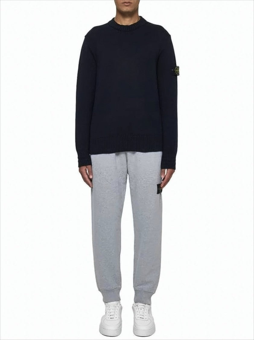 Stone Island Light Grey Relaxed Fit Jogger Pants With Iconic Patch Logo