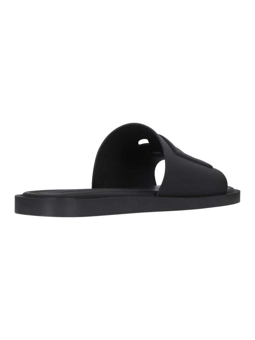 Dolce & Gabbana Black Beachwear Rubber Slides Sandals