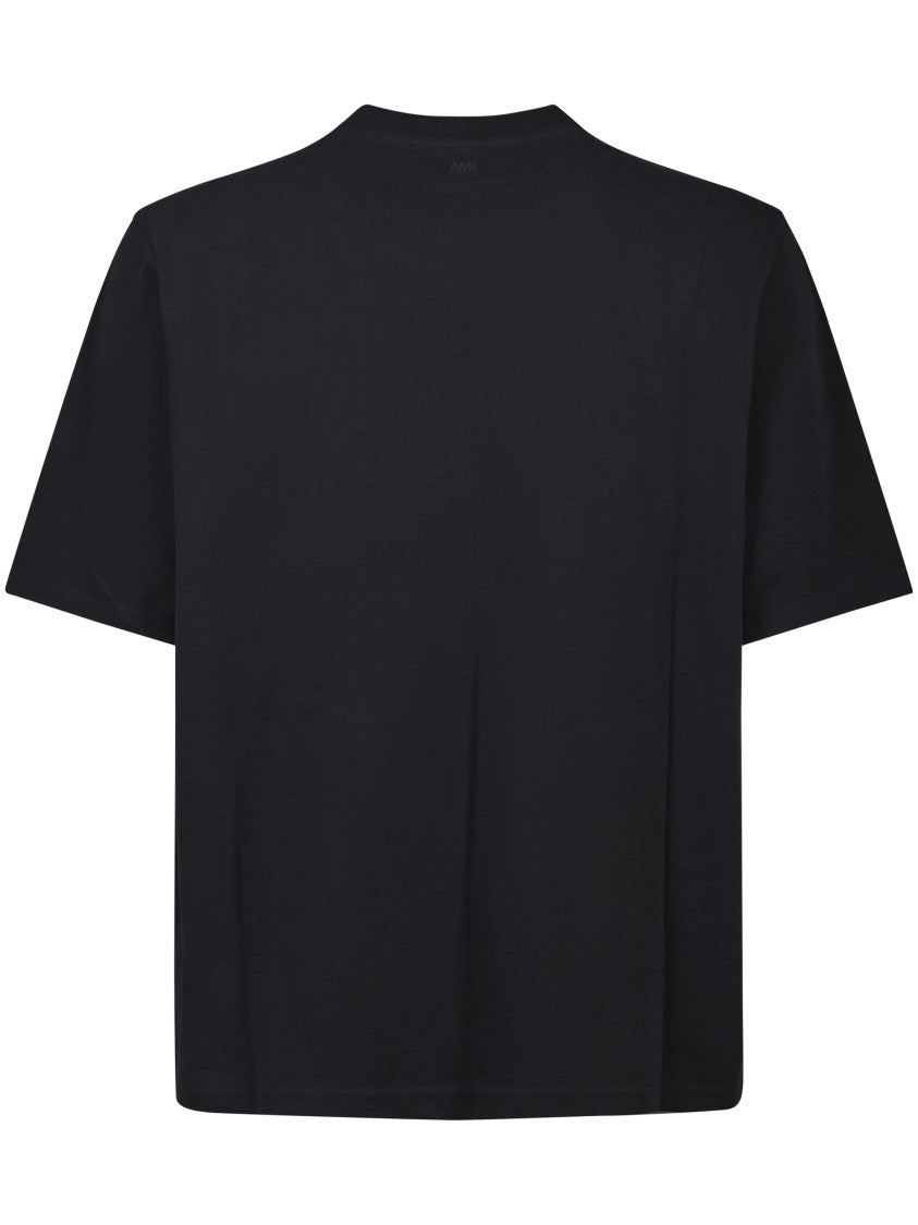 Ami Relaxed Fit Black T-Shirt With Subtle Embroidery