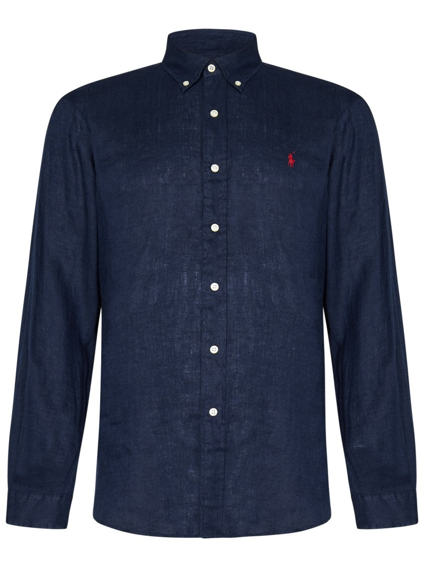Polo Ralph Lauren Custom Fit Blue Linen Button-Down Shirt