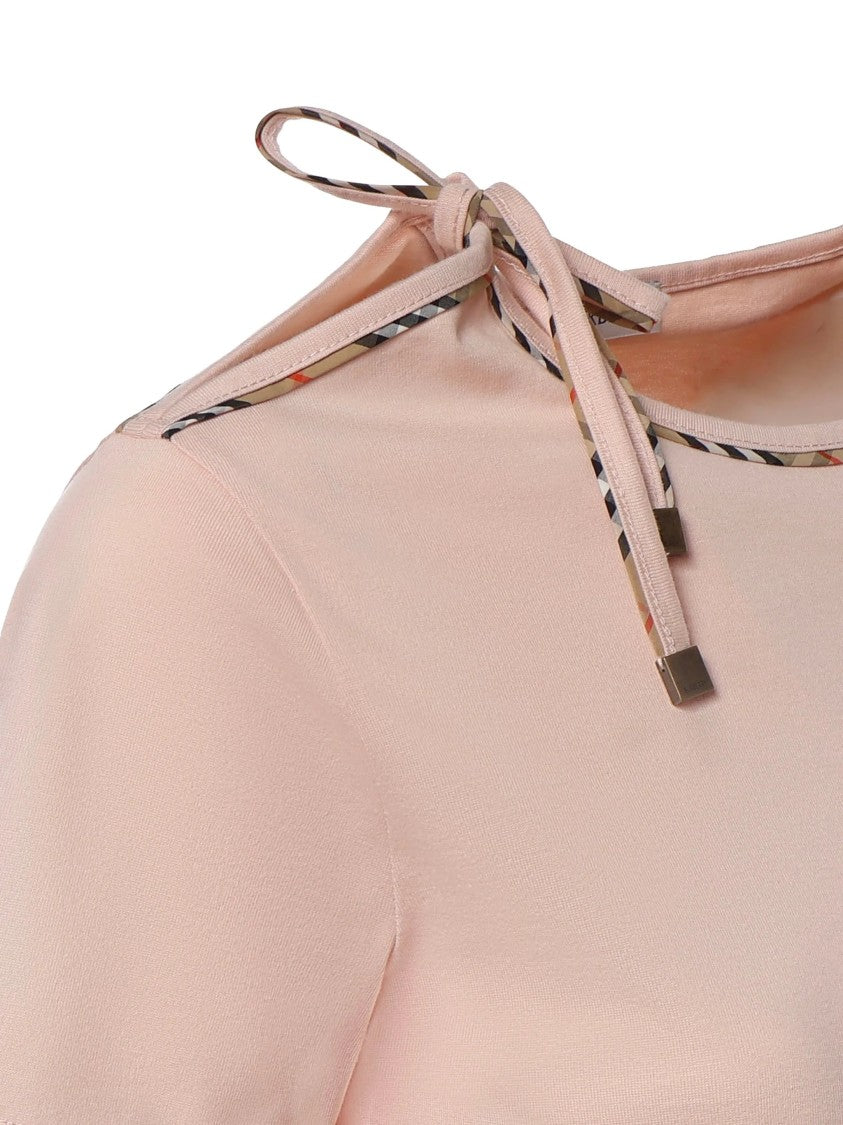 Burberry Light Beige Tie Shoulder Cotton T-Shirt