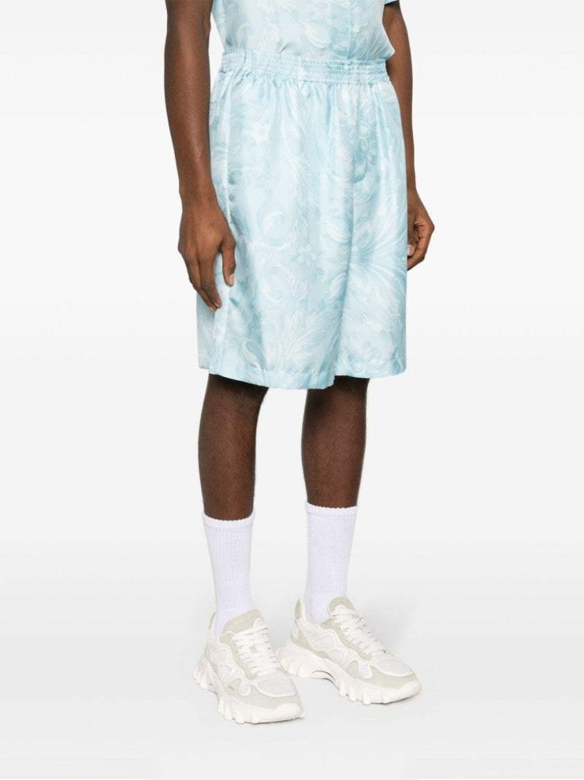 Versace Thigh-Length Baby Blue Silk Satin Shorts