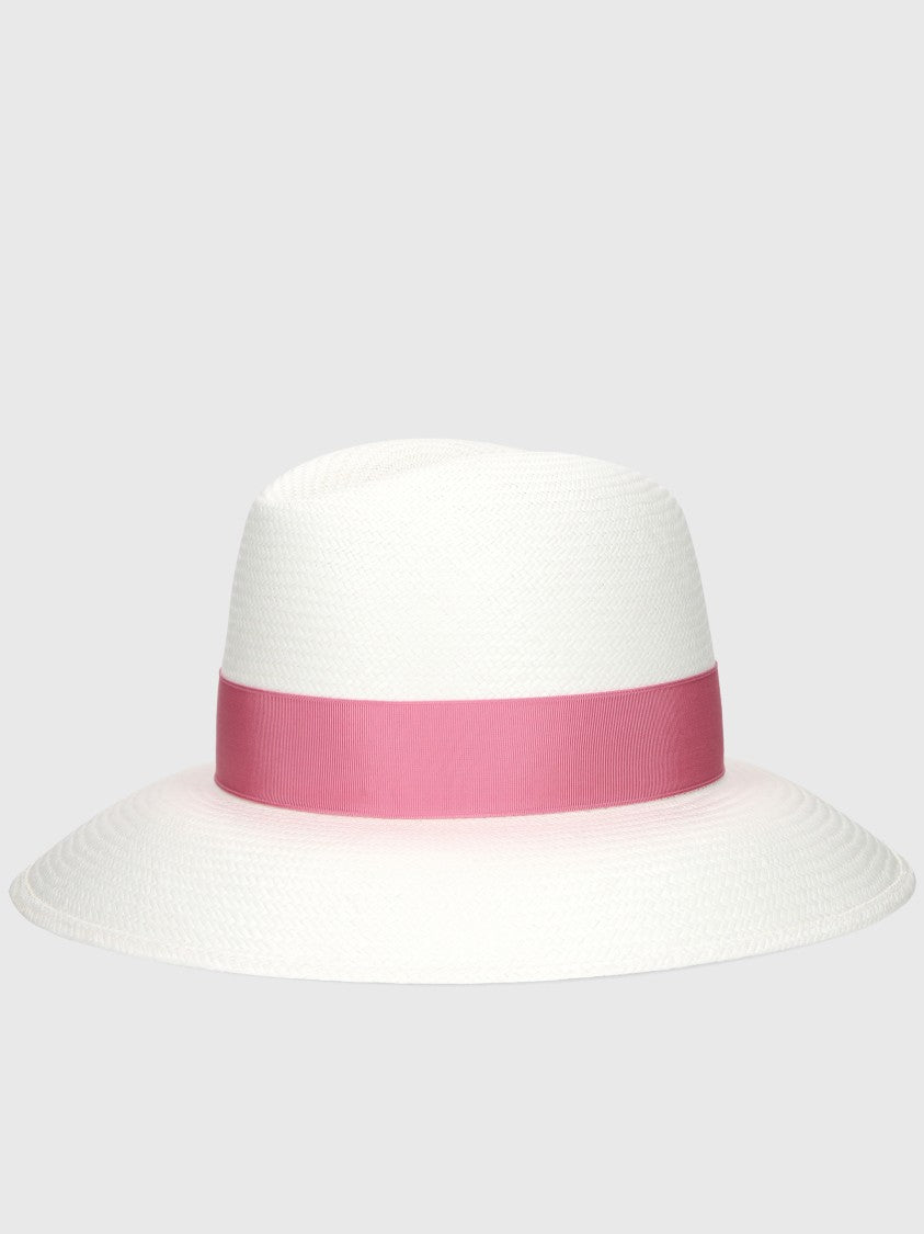 Borsalino Claudette Wide-Brimmed Pink Ribbon Hat
