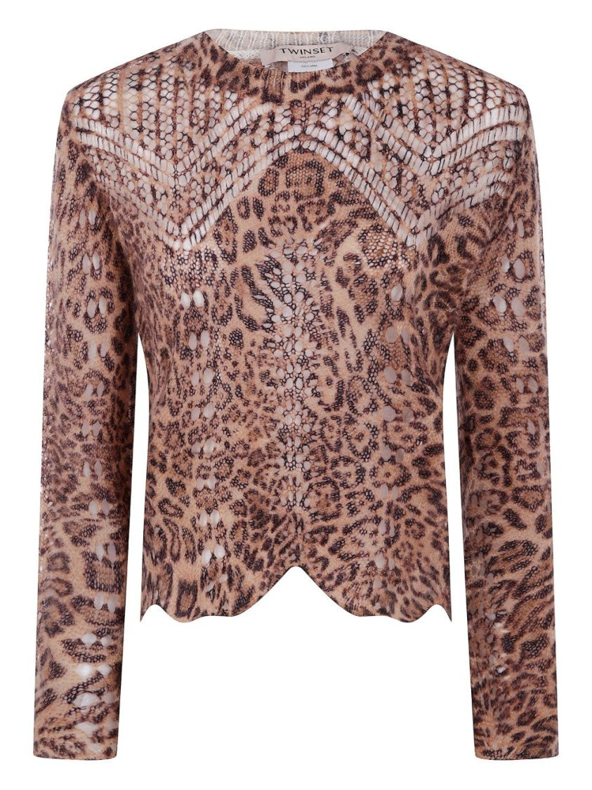 Twin-Set Cropped Animal Print Knit Sweater