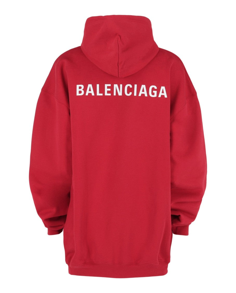 Balenciaga Oversized Red Cotton Hoodie With Signature Logo Prints