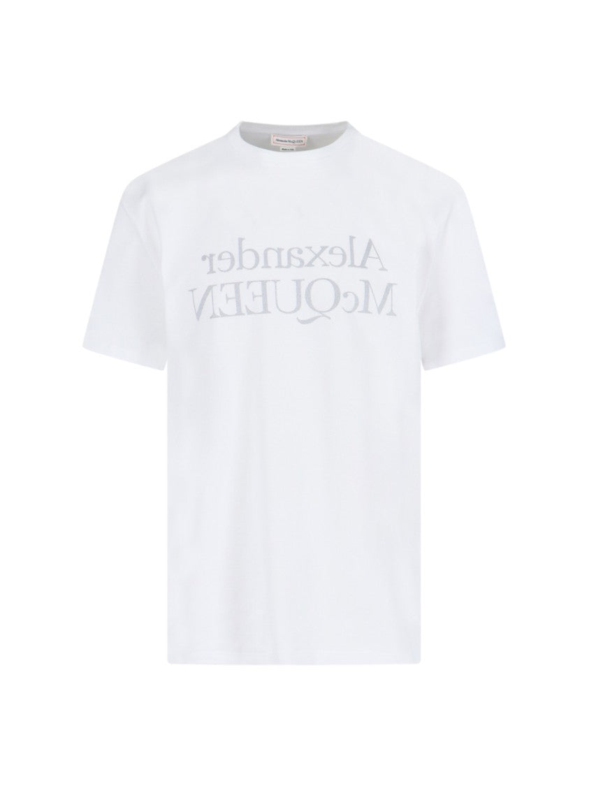 Alexander Mcqueen Logo Riflesso T-Shirt In White Cotton Jersey