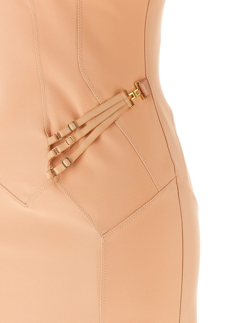 Elisabetta Franchi Tone-On-Tone Tulle Insert Midi Corset Dress