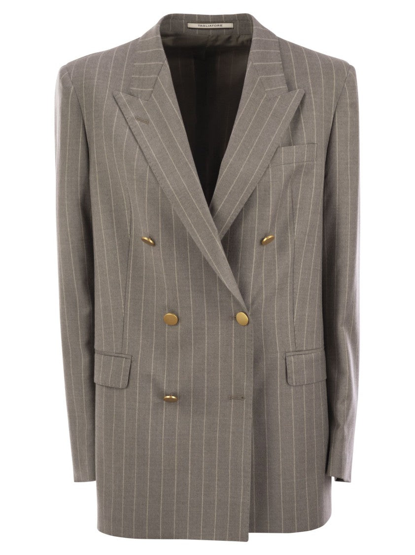 Tagliatore Stretch Wool Double-Breasted Pinstripe Blazer