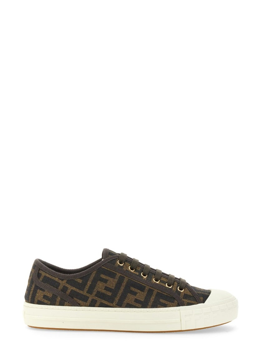 Fendi Low-Top Sneakers With Monogram Pattern And Gold-Tone Accents