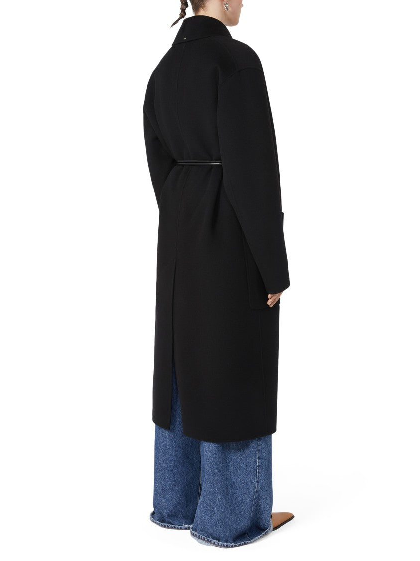 Max Mara Cinch-Waist Black Coat With Large Lapel