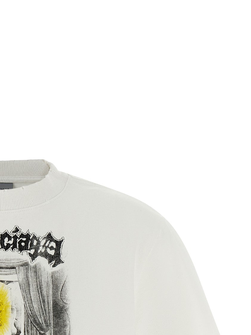 Balenciaga Cropped Cotton T-Shirt With Crewneck And Distressed Print