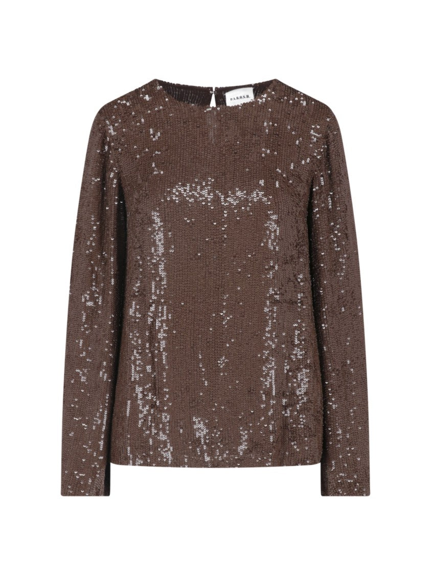 Parosh Sequined Viscose Top With Round Neckline
