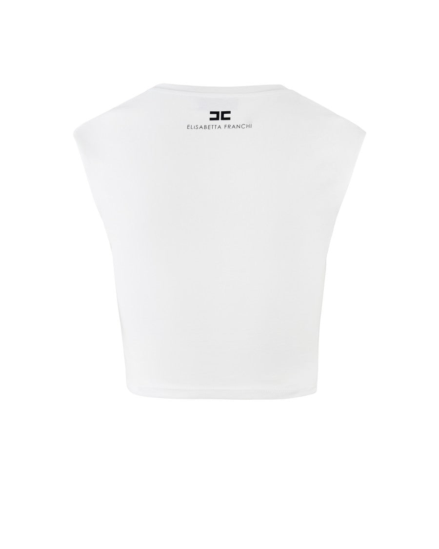 Elisabetta Franchi Cotton Jersey T-Shirt With White Jewel Logo