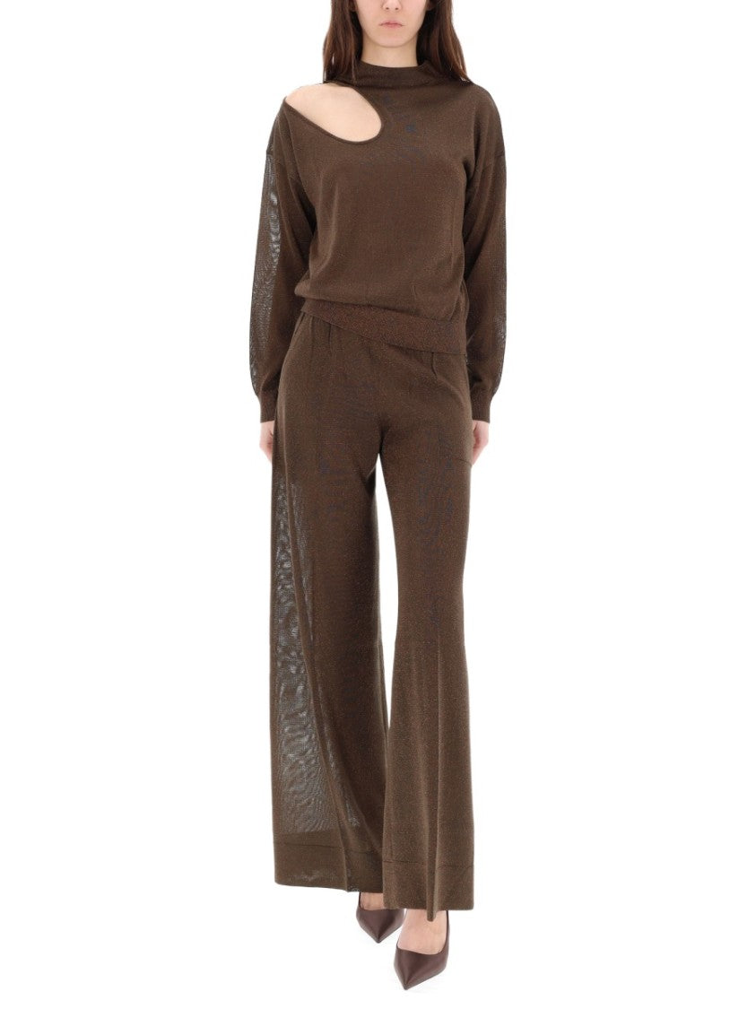 Circus Hotel Neutrals Shimmer Shoulder Cut-Out Suit