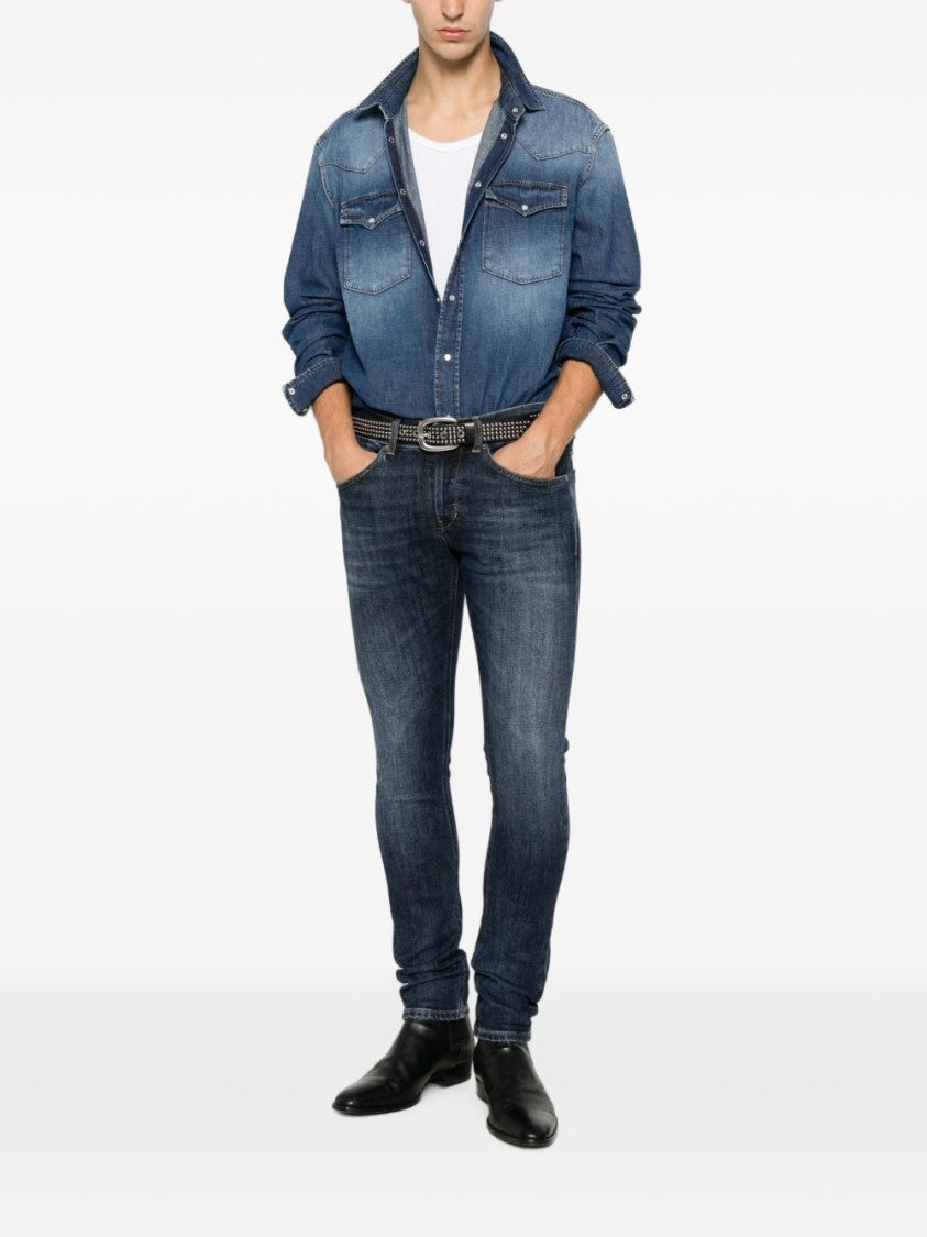 Dondup Dark Blue Faded Whiskered Slim Jeans