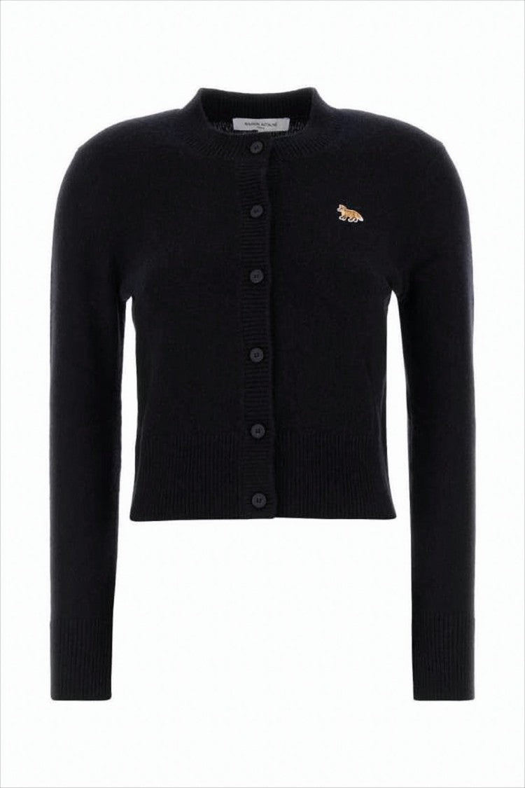 Maison Kitsuné Fitted Cropped Lambswool Cardigan With Fox Emblem