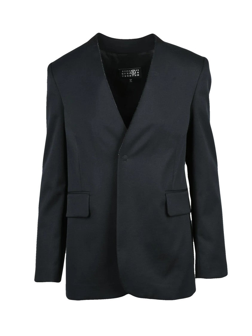 Mm6 By Maison Margiela Black Virgin Wool-Blend Snap-Button Jacket
