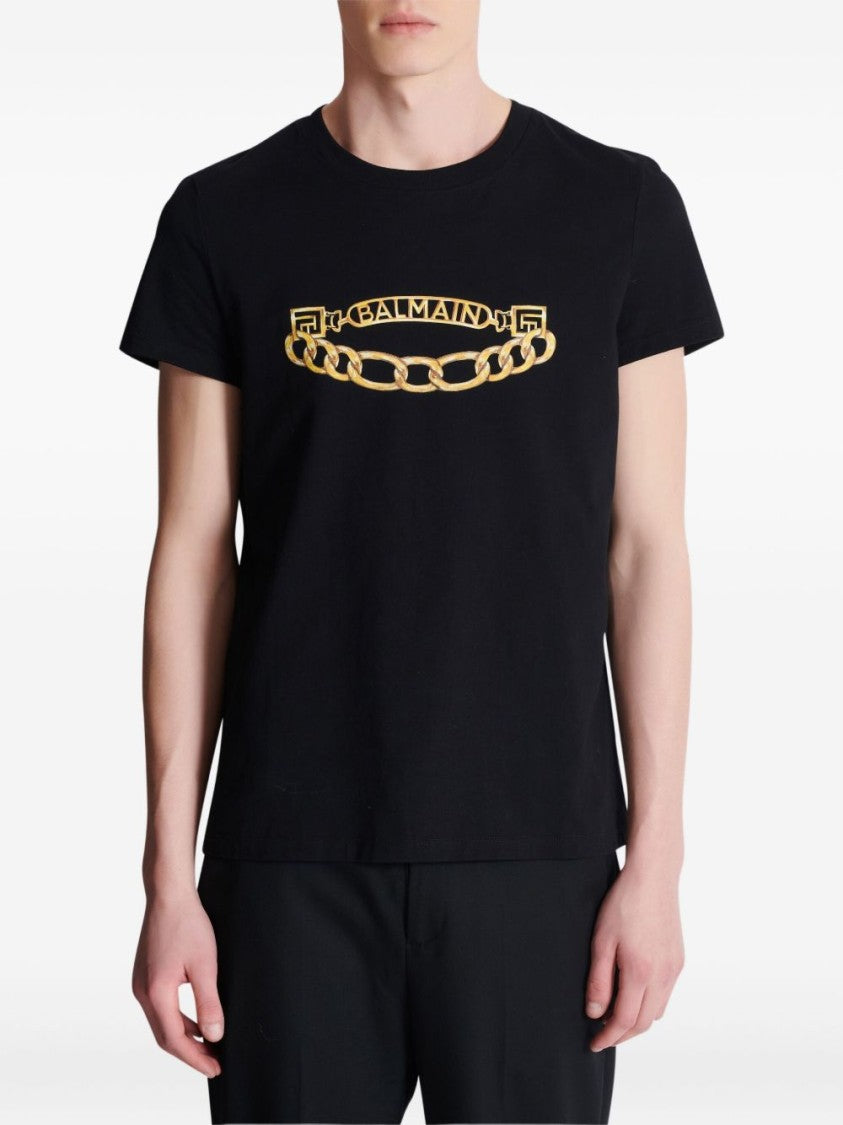 Balmain Black Gold Chain Graphic Crew Neck T-Shirt