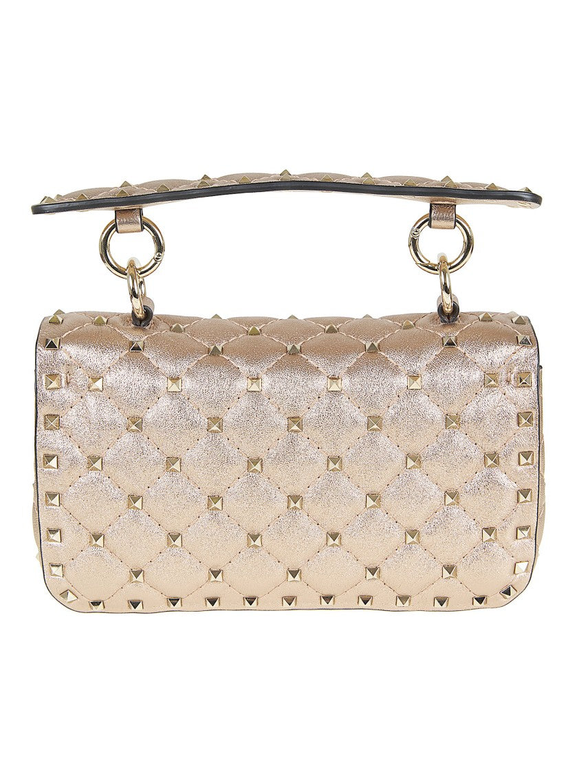 Valentino Garavani Laminated Nappa Rockstud Spike Shoulder Bag With Gold-Tone Accents