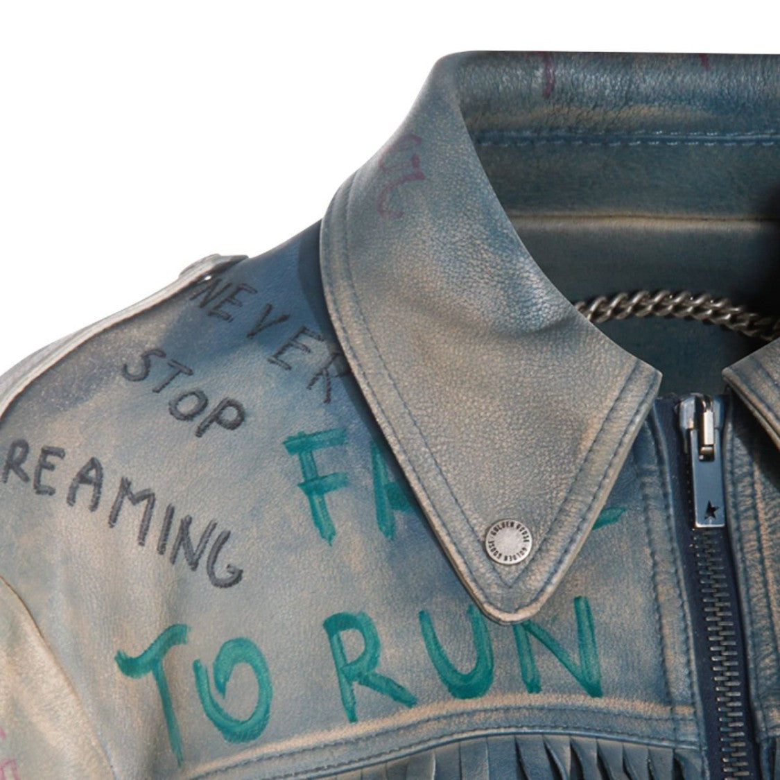 Golden Goose Full Zip Leather Jacket With Olimpia Lettering Detail