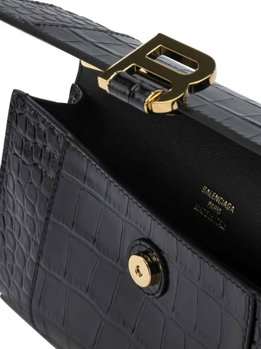 Balenciaga Crocodile-Embossed Leather Clutch With Gold Hardware
