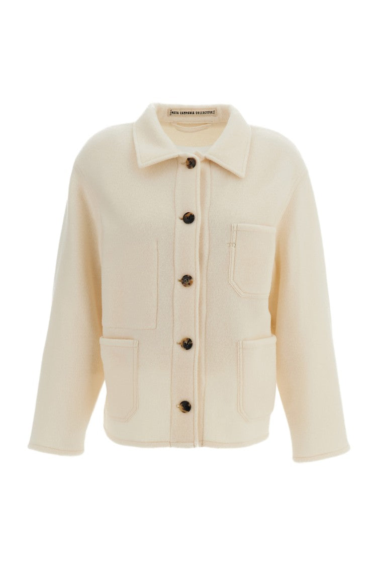 Meta Campania White Bill Cropped Cashmere-Silk Workwear Jacket