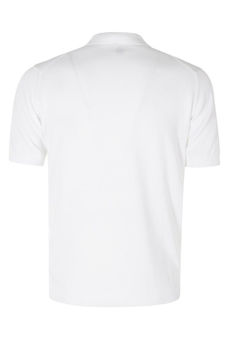 John Smedley White Adrian Button-Down Collar Sea Island Cotton Polo Shirt