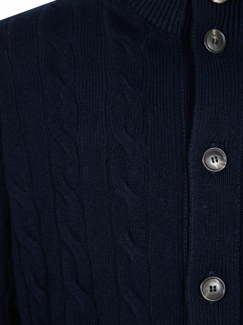 Filippo De Laurentiis Cable Knit Stand-Up Collar Bomber Jacket
