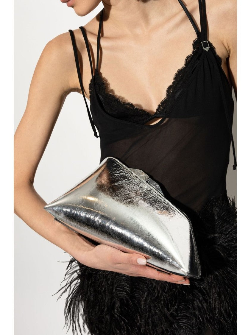 The Attico Metallic Silver Crinkled Leather Clutch