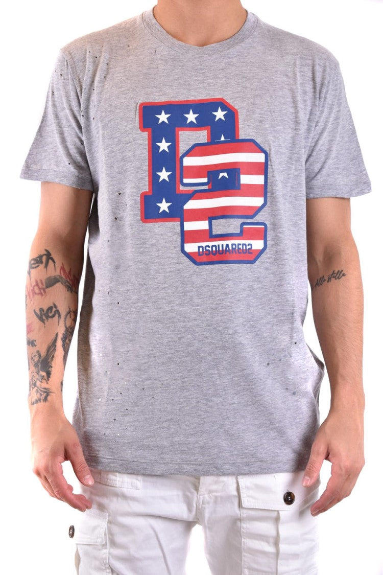Dsquared2 Grey Cotton Graphic-Print T-Shirt