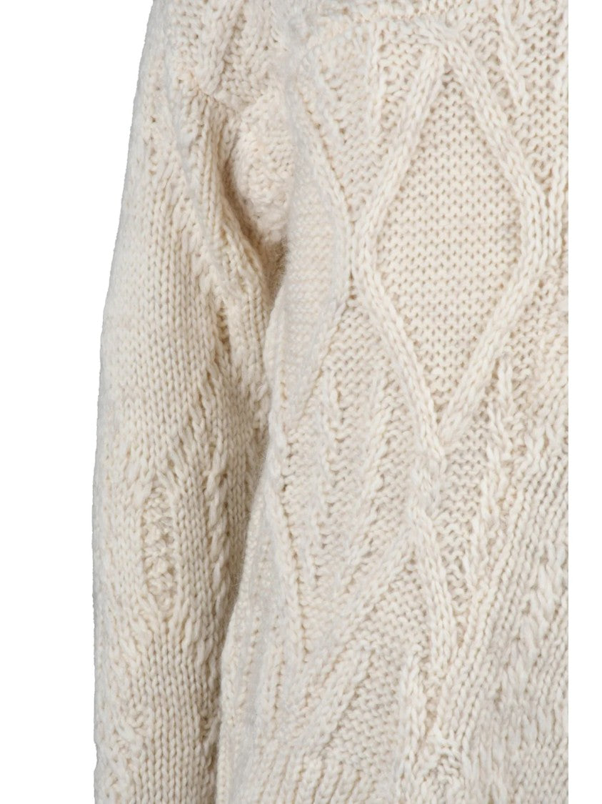 Stefano Mortari High-Neck White Knitwear With Cable Knit Textures