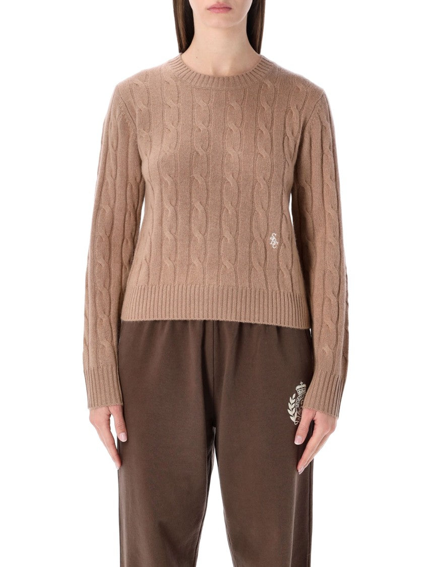 Sporty And Rich Src Cableknit Short Cashmere Blend Sweater