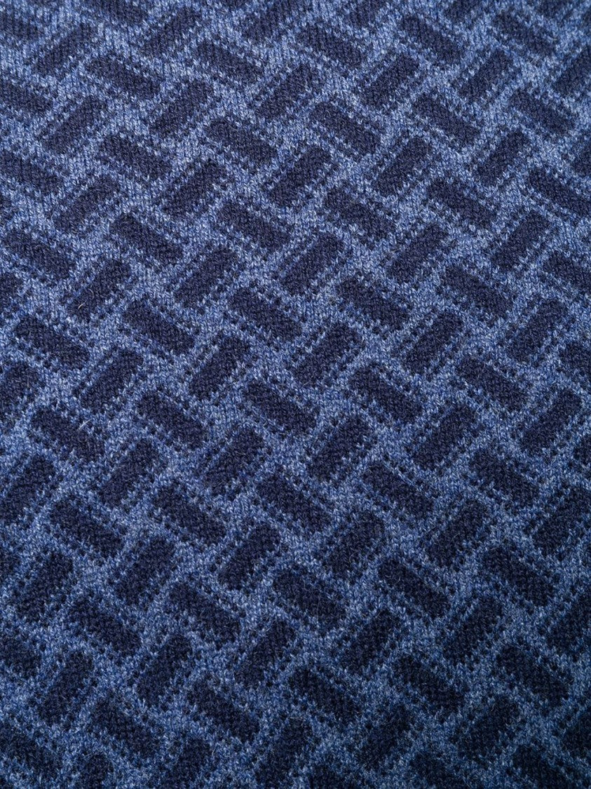 Drumohr Dark Blue Herringbone Knit Sweater