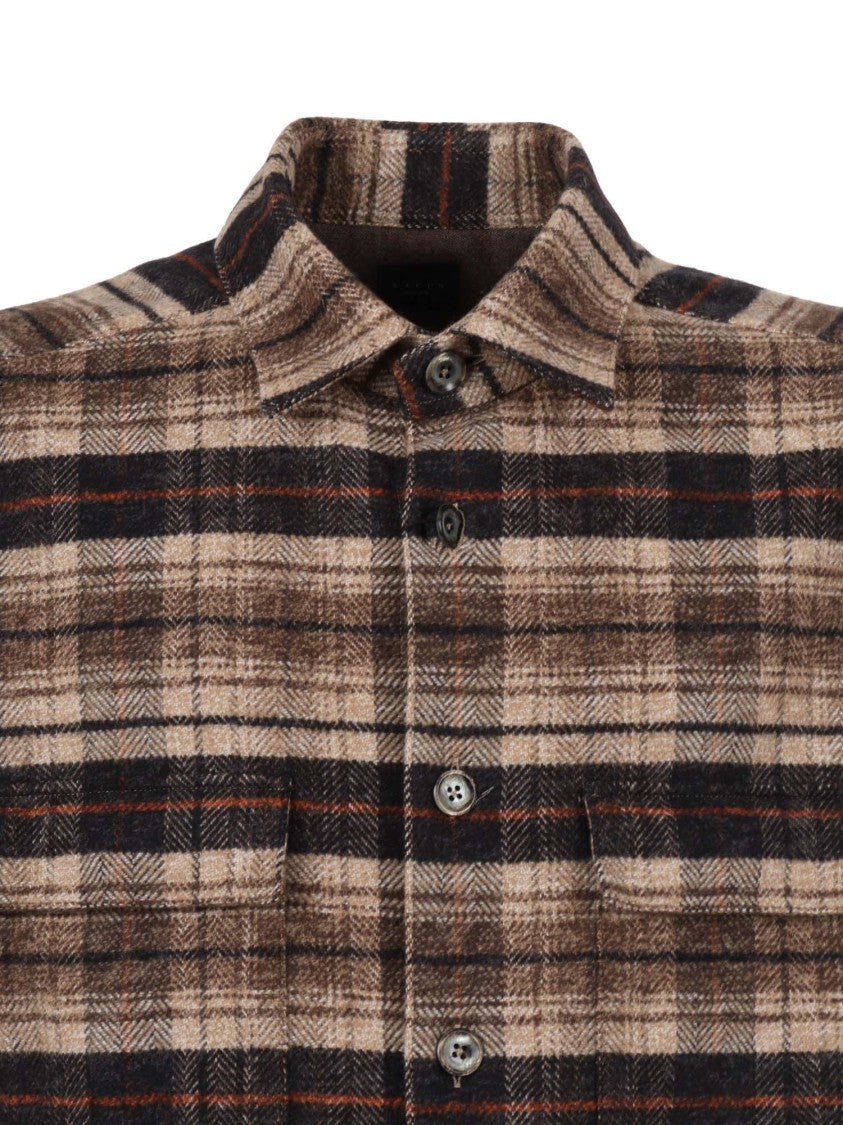Xacus Plaid Button-Up Shirt With Stand Collar And Chest Pockets