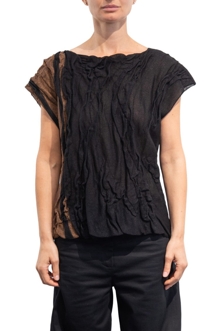 Pier Antonio Gaspari Short-Sleeved Trompe-L'oeil Striped Pullover