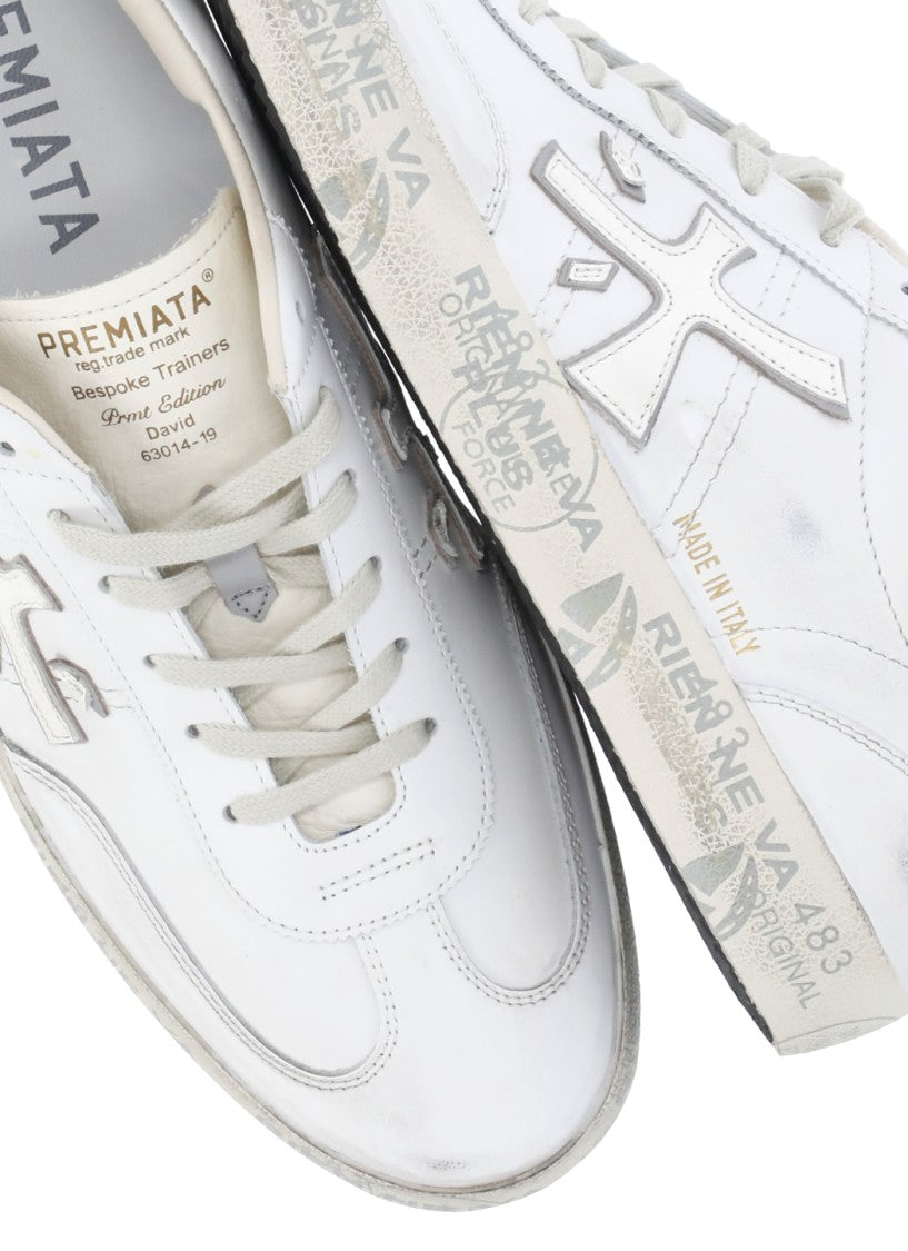Prmt White David 8091 Lettering Leather Sneakers